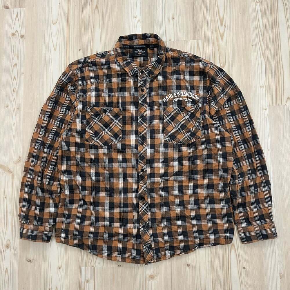 Harley-Davidson Men's Brown Plaid Long Sleeve Button-Up Flannel Shirt 3XL